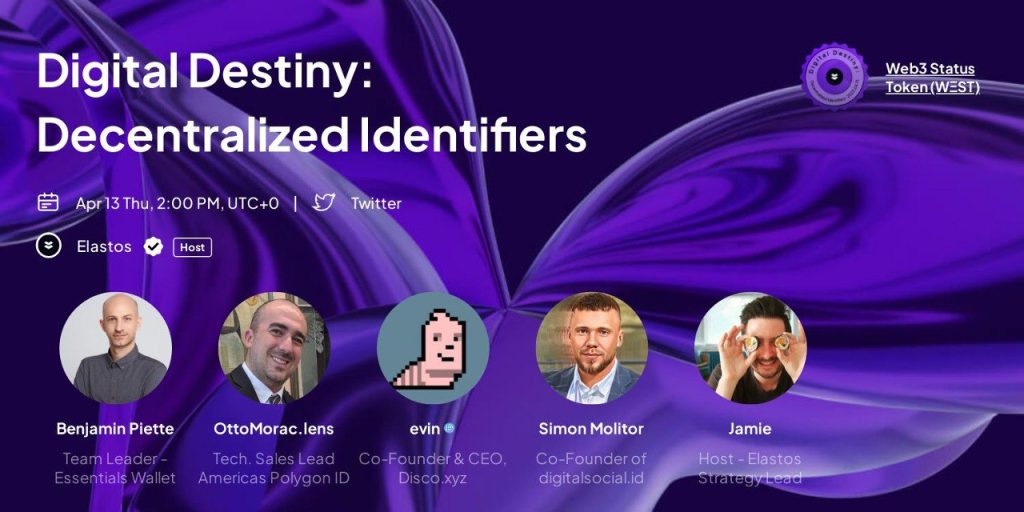 Elastos Twitter Spaces speakers on the topic of DIDs and digital destiny.