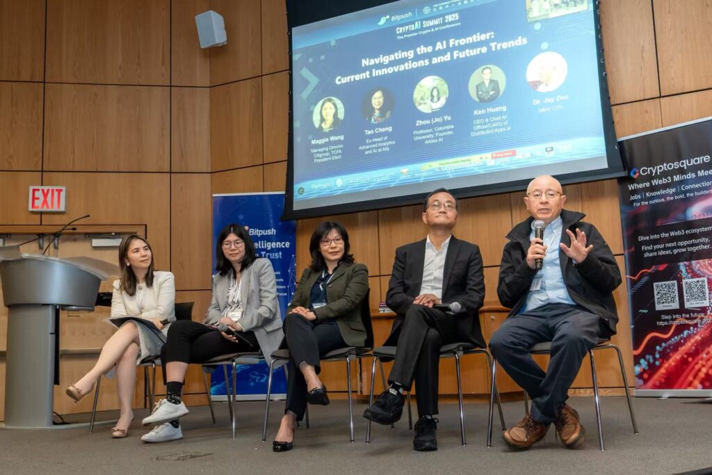 Dr Jay Zou at Crypto AI Summit 2025, representing Elastos